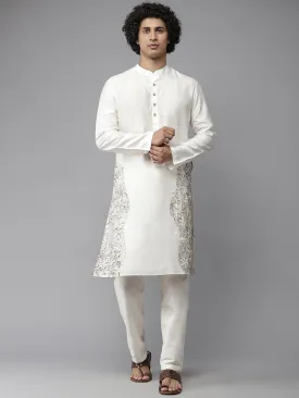 Men White Cotton Slik Straight Kurta