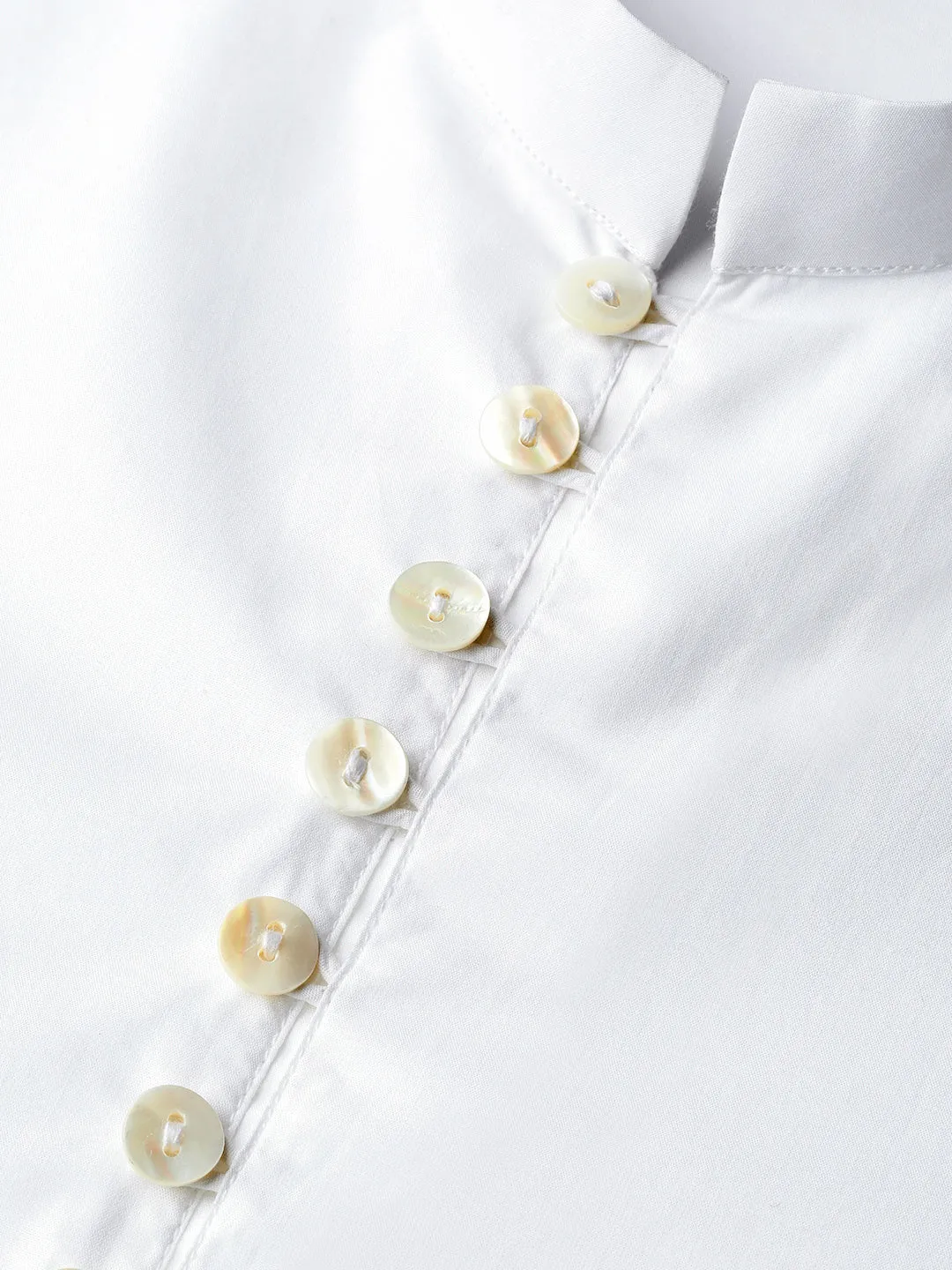 Men White Solid Asymmetrical Kurta With Pyjama