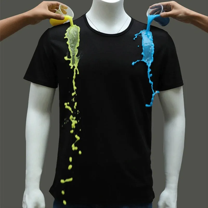 Nano Technology Tshirt Breathable Simple Clean Hydrophobic Waterproof Mens T Shirt O-neck Fitness Quick Dry T-shirt Tops Tees