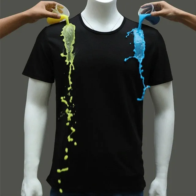Nano Technology Tshirt Breathable Simple Clean Hydrophobic Waterproof Mens T Shirt O-neck Fitness Quick Dry T-shirt Tops Tees