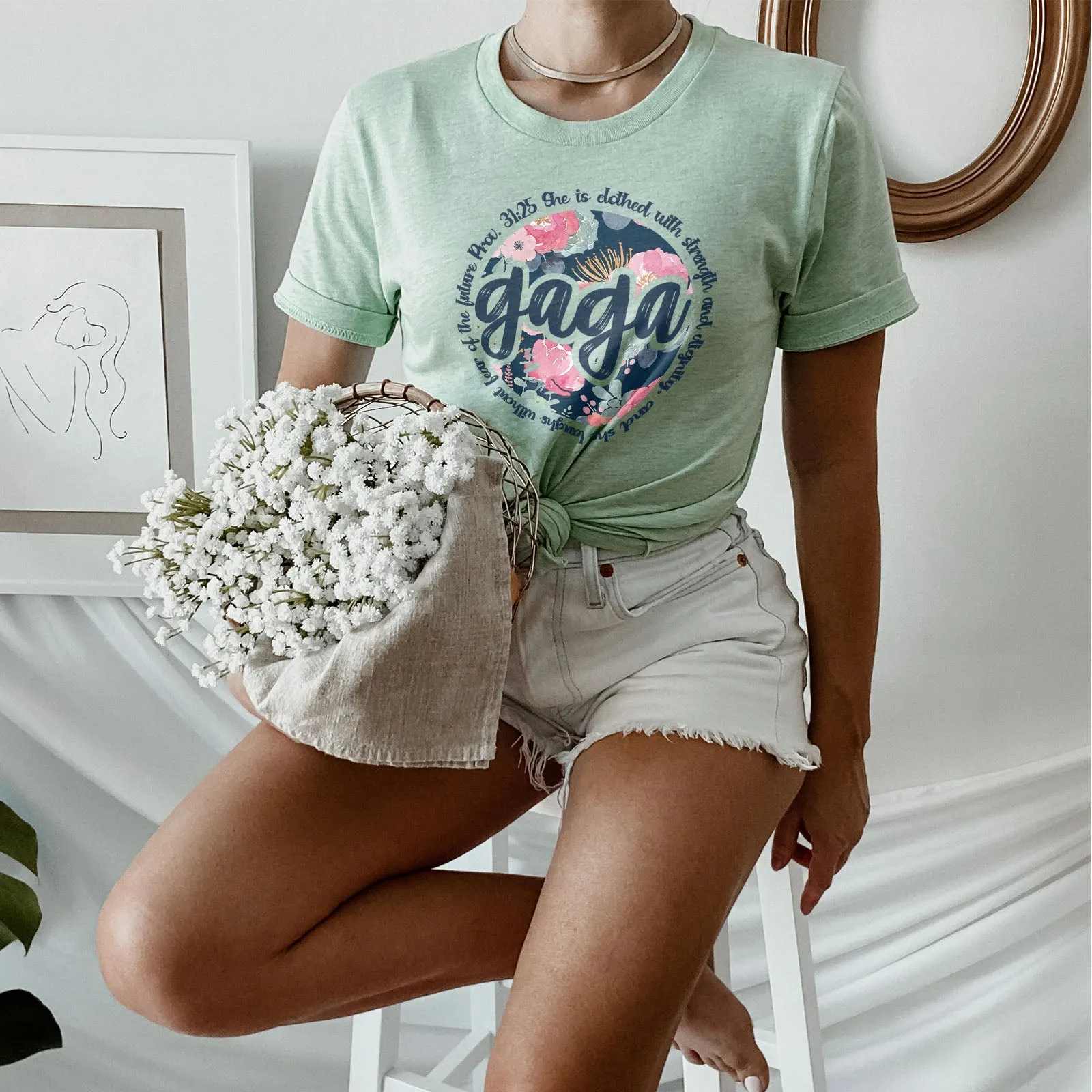 She is Clothed With Strength Gaga Tee Shirts For Women - Christian Shirts for Women - Religious Tee Shirts