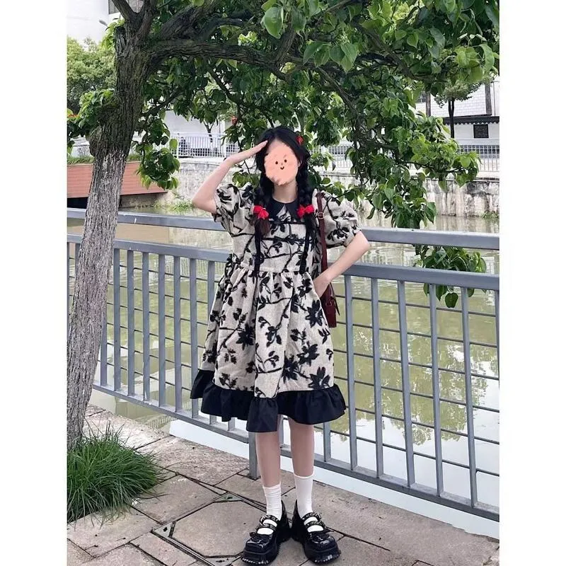 Slimming Cinched Waist Petite Cropped Floral Print Dress